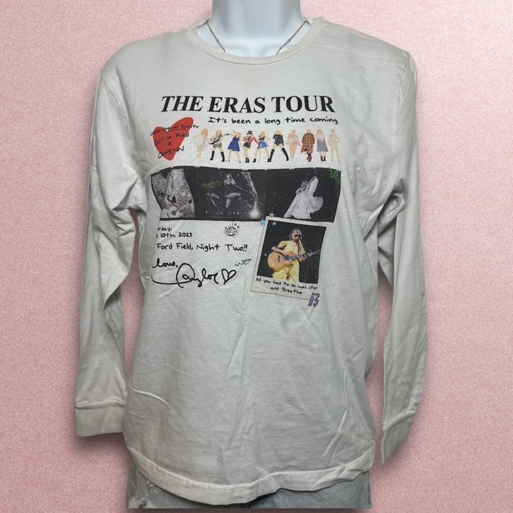 Taylor Swift Eras Tour Long Sleeve Graphic Tee Ford Field 2023 White